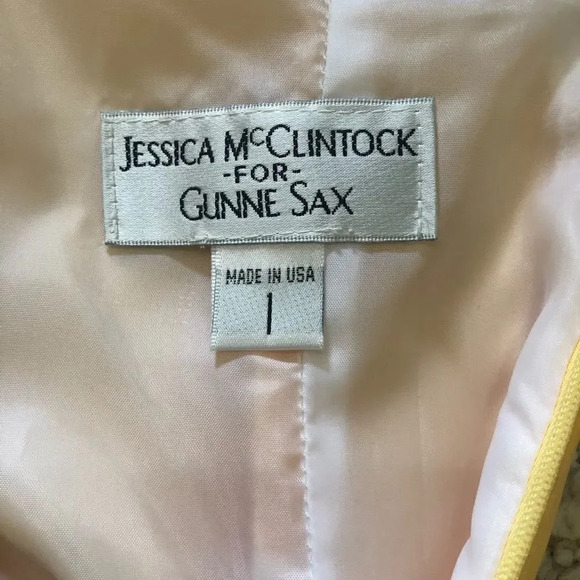 GUNNE Sax vintage bright yellow geometric disco mod polkadot dress XS - Picture 8 of 15